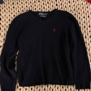 Polo Ralph Lauren Men's Dark Navy Blue 100% Lambswool V-Neck Sweater